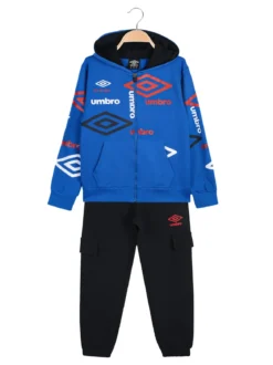 Umbro Completo tuta cargo 2 pezzi da bambino con cappuccio e zip - blu