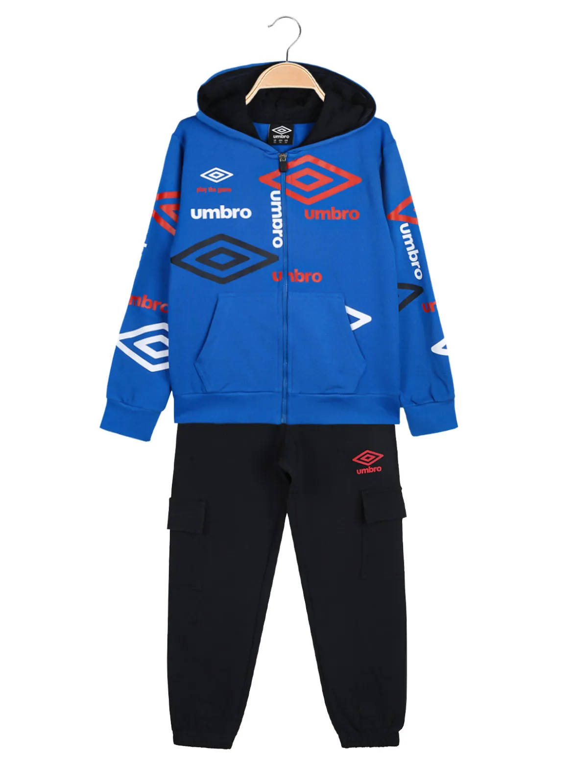 Umbro Completo tuta cargo 2 pezzi da bambino con cappuccio e zip - blu