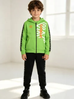 Umbro Completo tuta da bambino 2 pezzi full zip con cappuccio e logo - verde chiaro