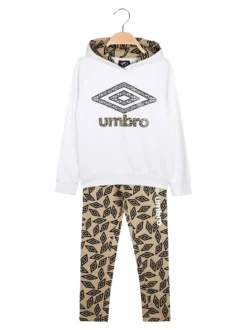 Umbro Completo tuta da ragazza con cappuccio e leggings con logo - bianco