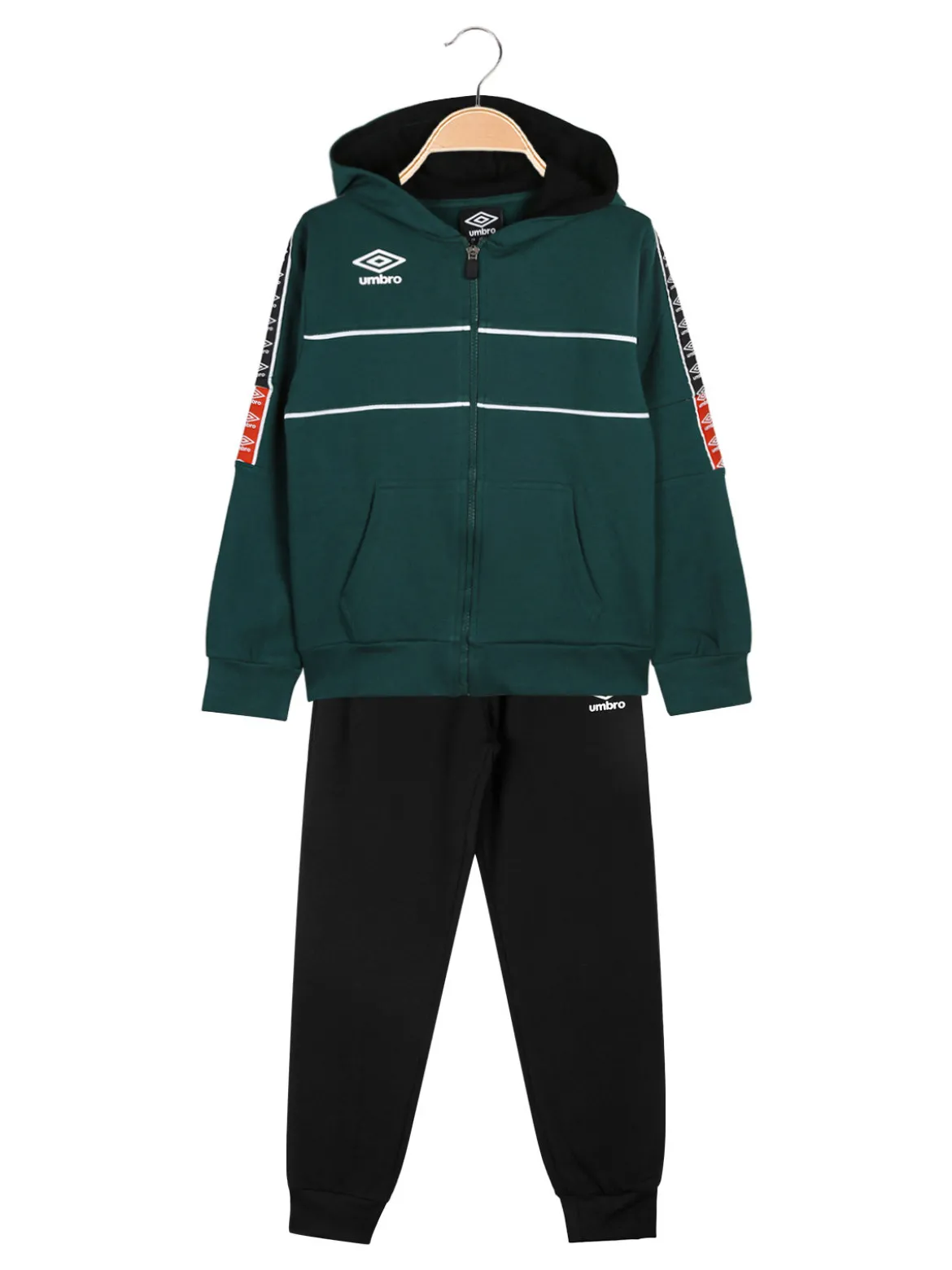 Umbro Completo tuta 2 pezzi da bambino con cappuccio e zip - verde