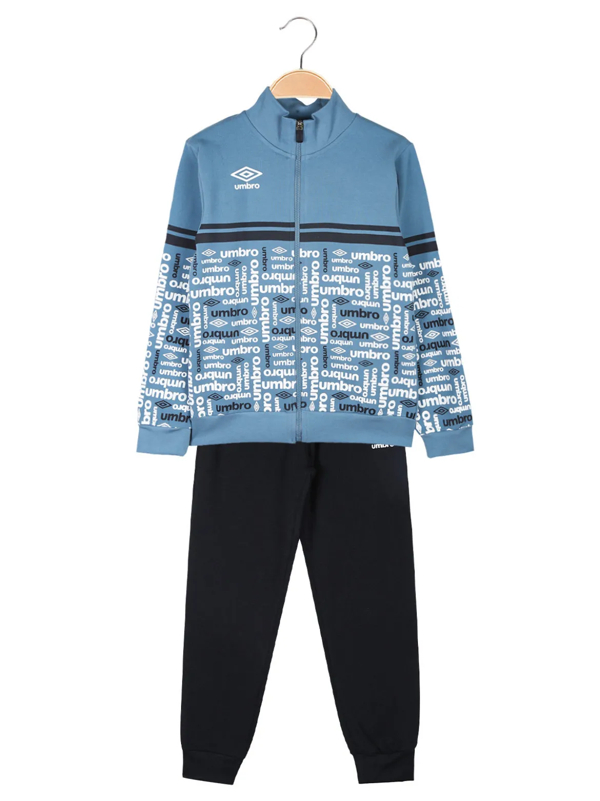 Umbro Completo tuta 2 pezzi da bambino con zip e stampa logo - azzurro