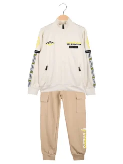Umbro Completo tuta 2 pezzi da bambino full zip con pantaloni cargo - beige