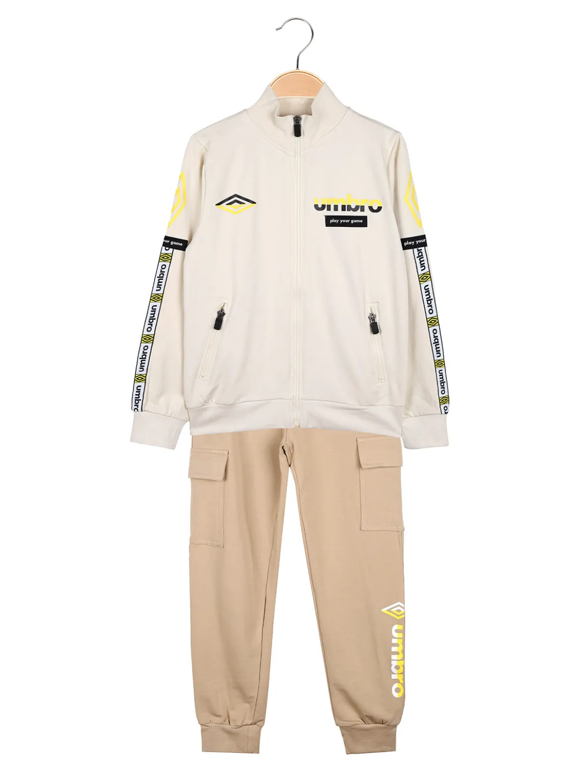 Umbro Completo tuta 2 pezzi da bambino full zip con pantaloni cargo - beige