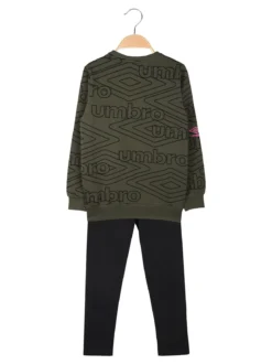 Umbro Completo tuta 2 pezzi da ragazza con interno felpato e stampa logo - militare