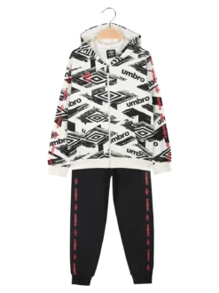 Umbro Completo tuta 2 pezzi da ragazzo con cappuccio e zip - panna