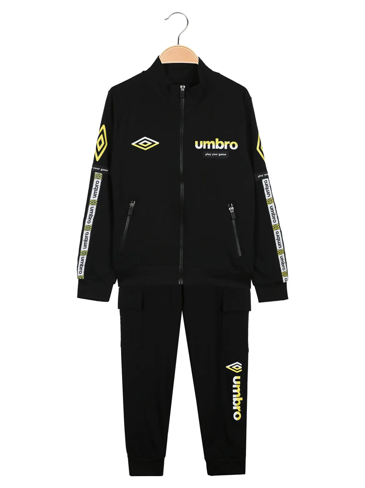 Umbro Completo tuta 2 pezzi da ragazzo full zip con pantaloni cargo - nero
