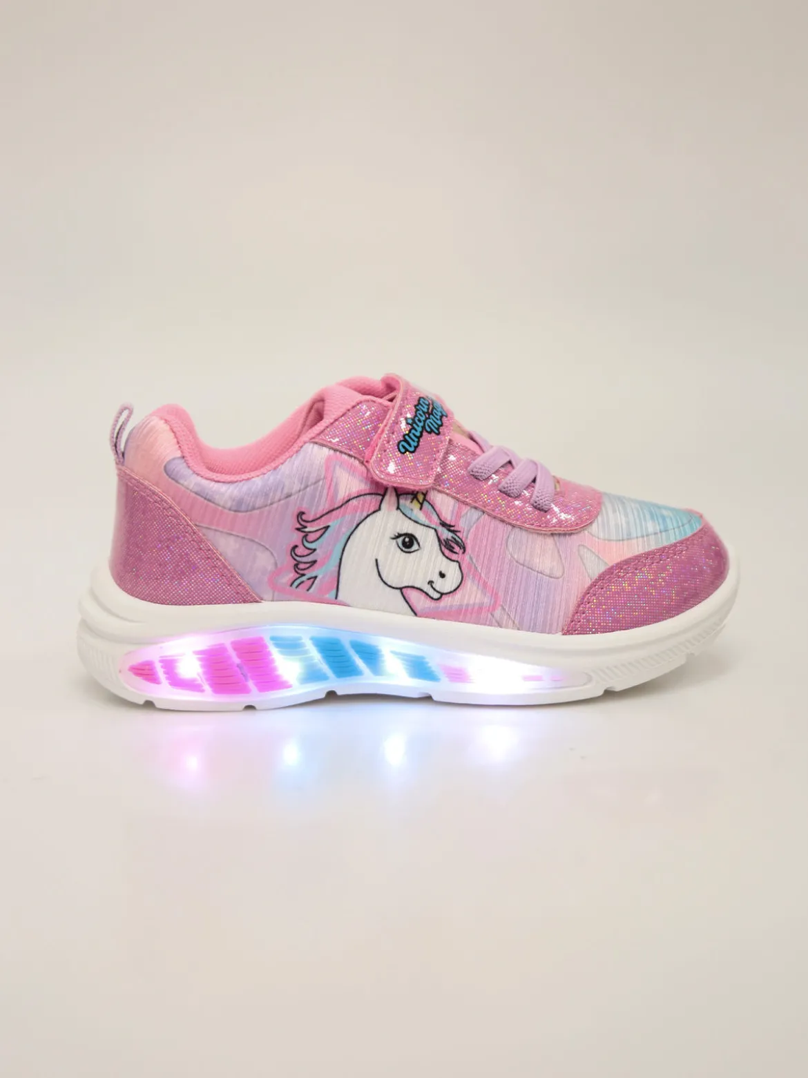 Unicorn Sneakers da bambina unicorno con strappo e luci - fuxia