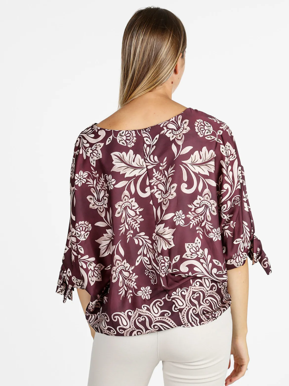 Unique Blusa donna a maniche corte a pipistrello - bordeaux