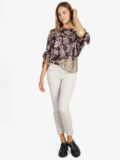 Unique Blusa donna a maniche corte a pipistrello - marrone