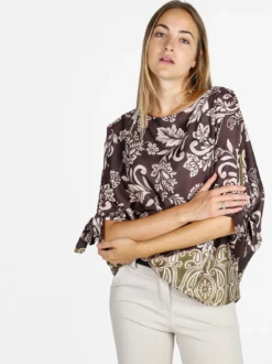 Unique Blusa donna a maniche corte a pipistrello - marrone