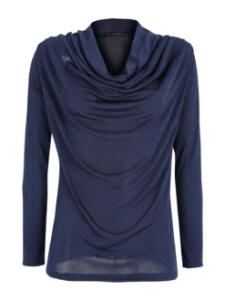 Unique Blusa donna a maniche lunghe con scollo a cascata