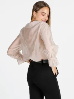 Unique Blusa donna a maniche lunghe con volant - beige