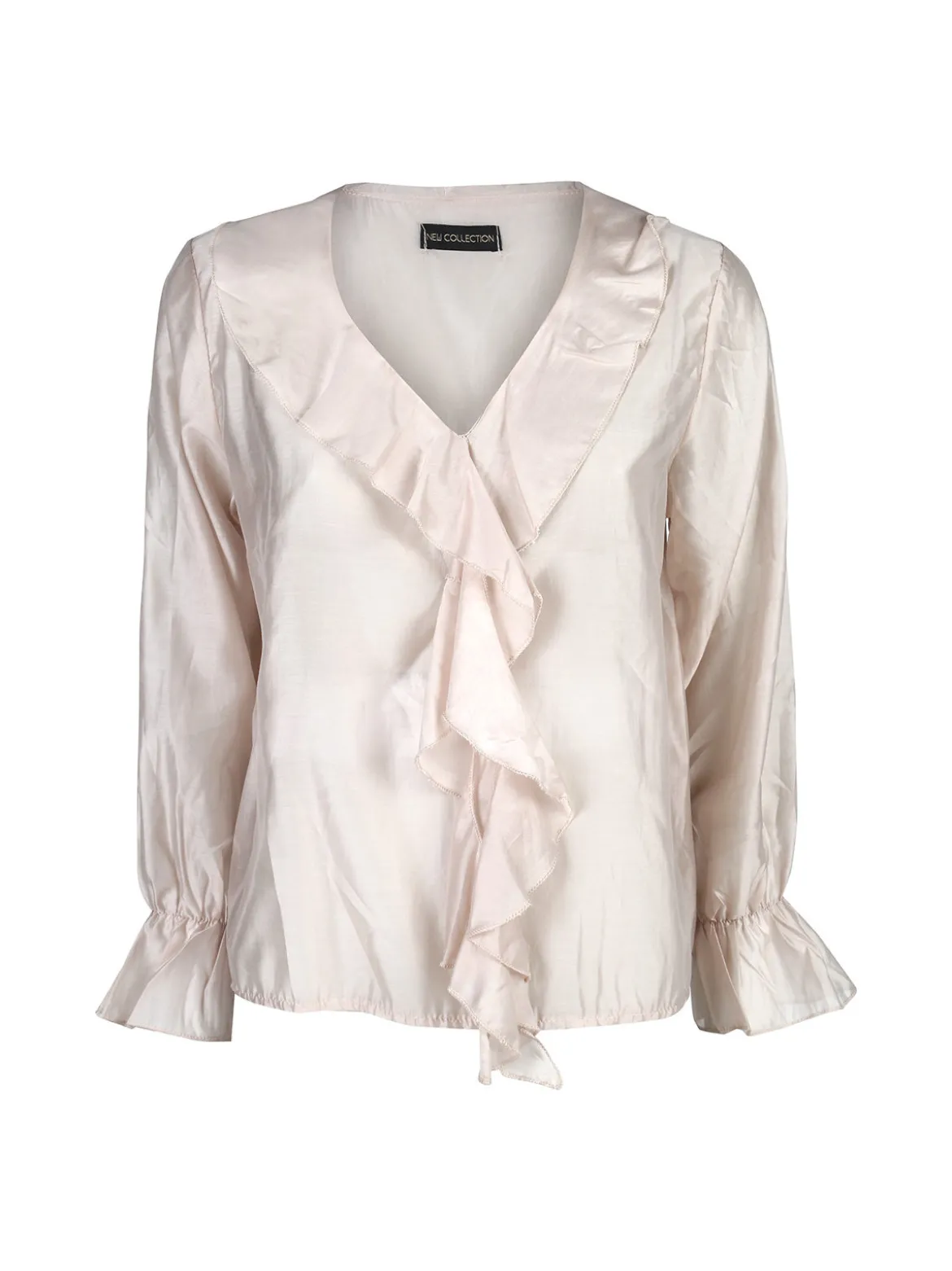 Unique Blusa donna a maniche lunghe con volant - beige