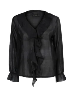 Unique Blusa donna a maniche lunghe con volant - nero