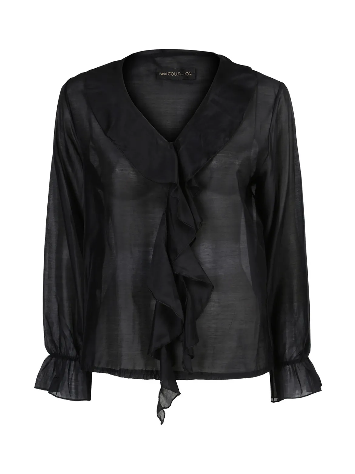 Unique Blusa donna a maniche lunghe con volant - nero