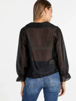 Unique Blusa donna a maniche lunghe con volant - nero