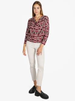 Unique Blusa donna fantasia con scollo a cascata - bordeaux