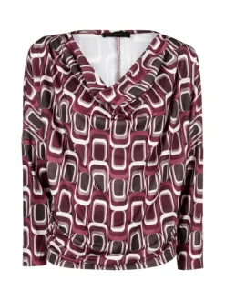 Unique Blusa donna fantasia con scollo a cascata - bordeaux