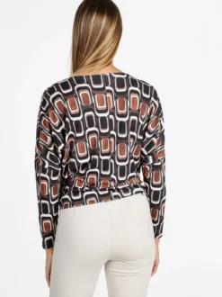 Unique Blusa donna fantasia con scollo a cascata - nero