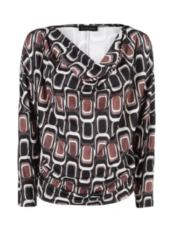 Unique Blusa donna fantasia con scollo a cascata - nero