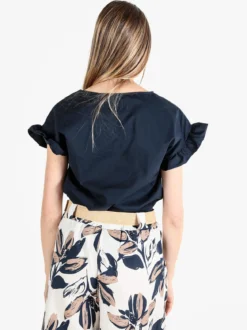 Unique Blusa donna in cotone con maniche corte a volant