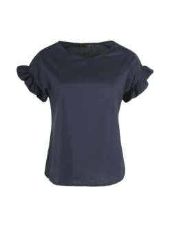 Unique Blusa donna in cotone con maniche corte a volant