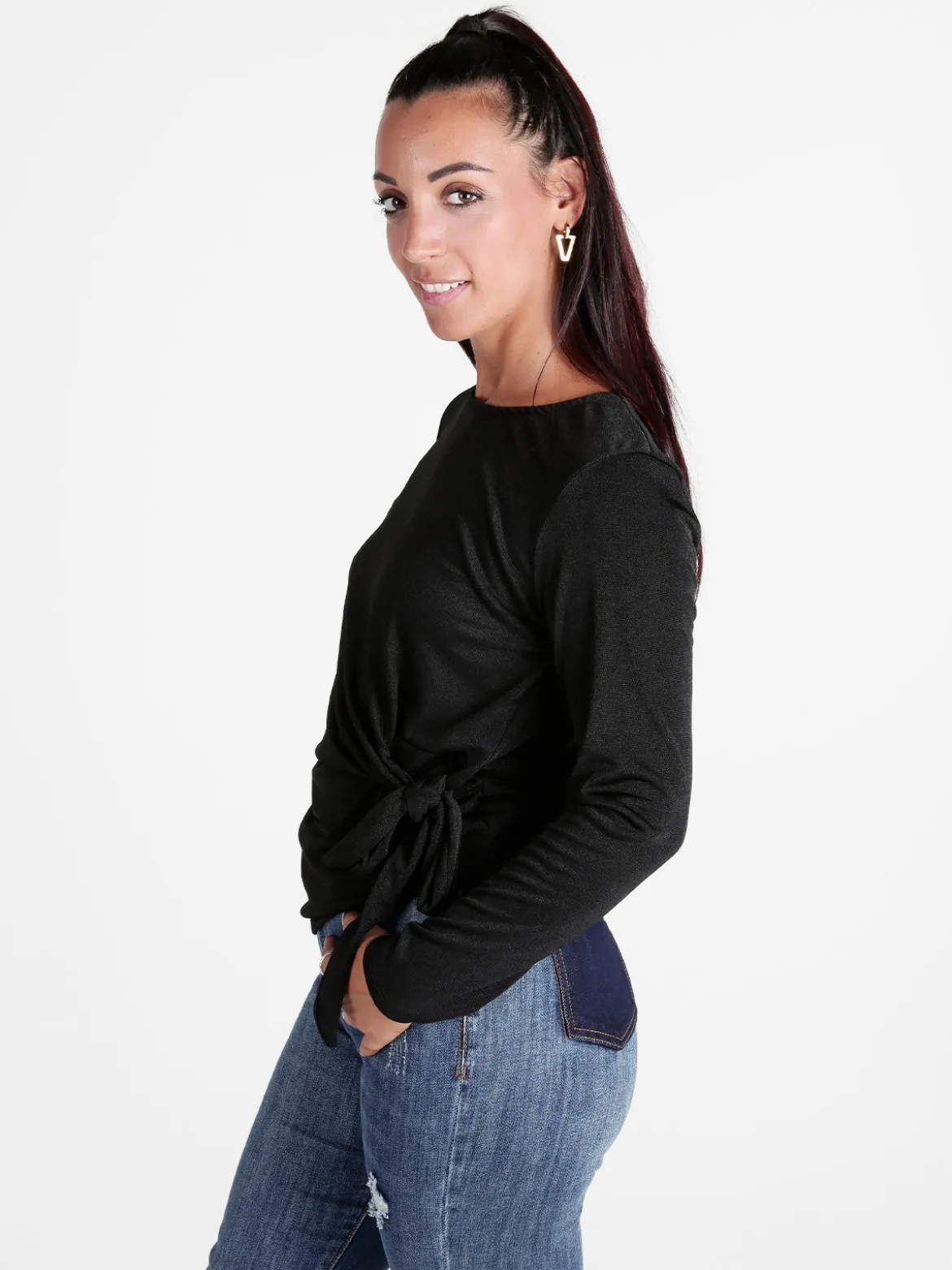 Unique Maglia donna a maniche lunghe annodata sul davanti