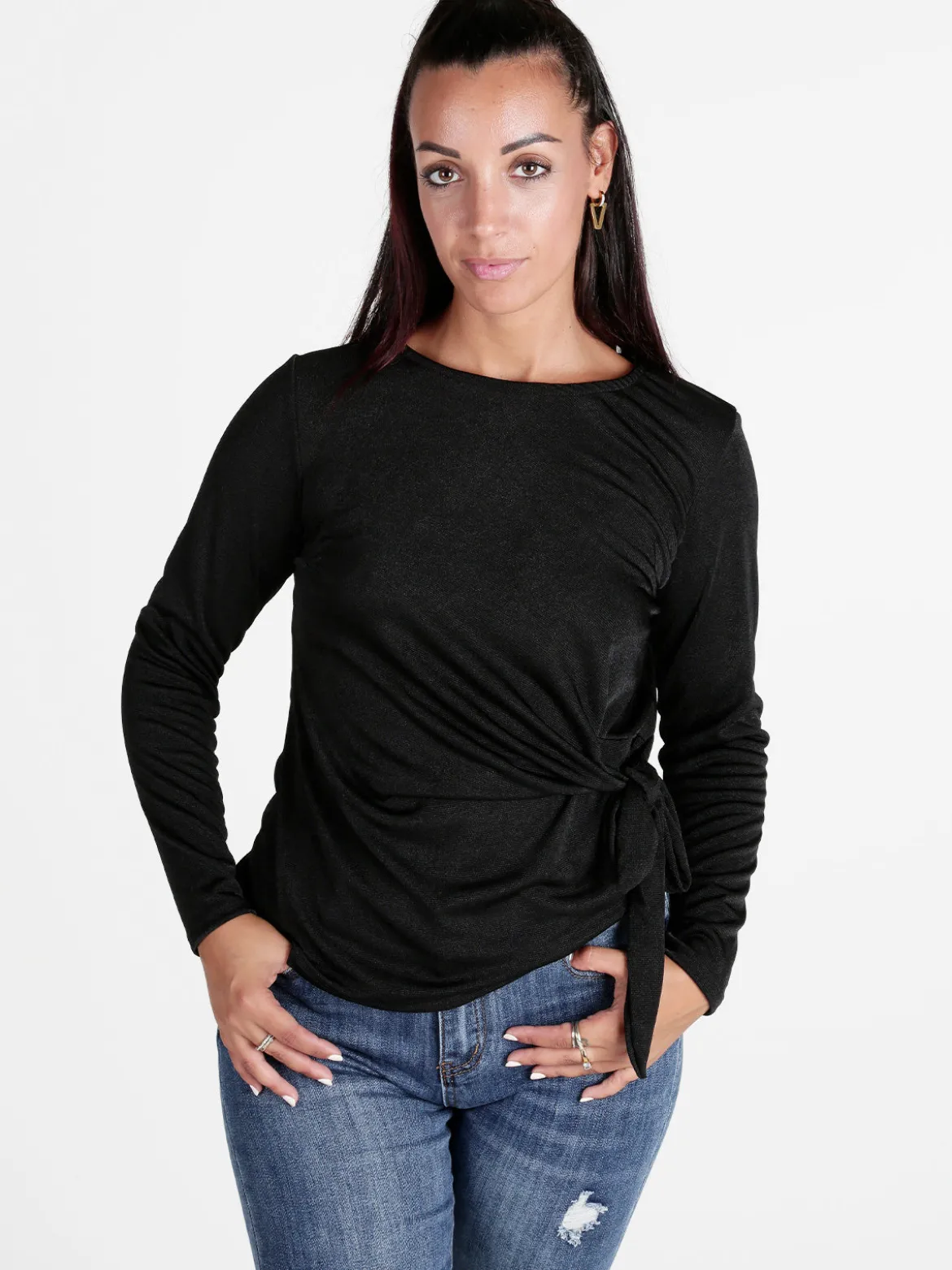 Unique Maglia donna a maniche lunghe annodata sul davanti