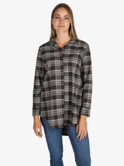 Unique Maxi camicia donna oversize a quadri - grigio scuro