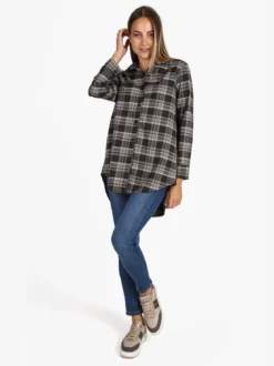 Unique Maxi camicia donna oversize a quadri - grigio scuro