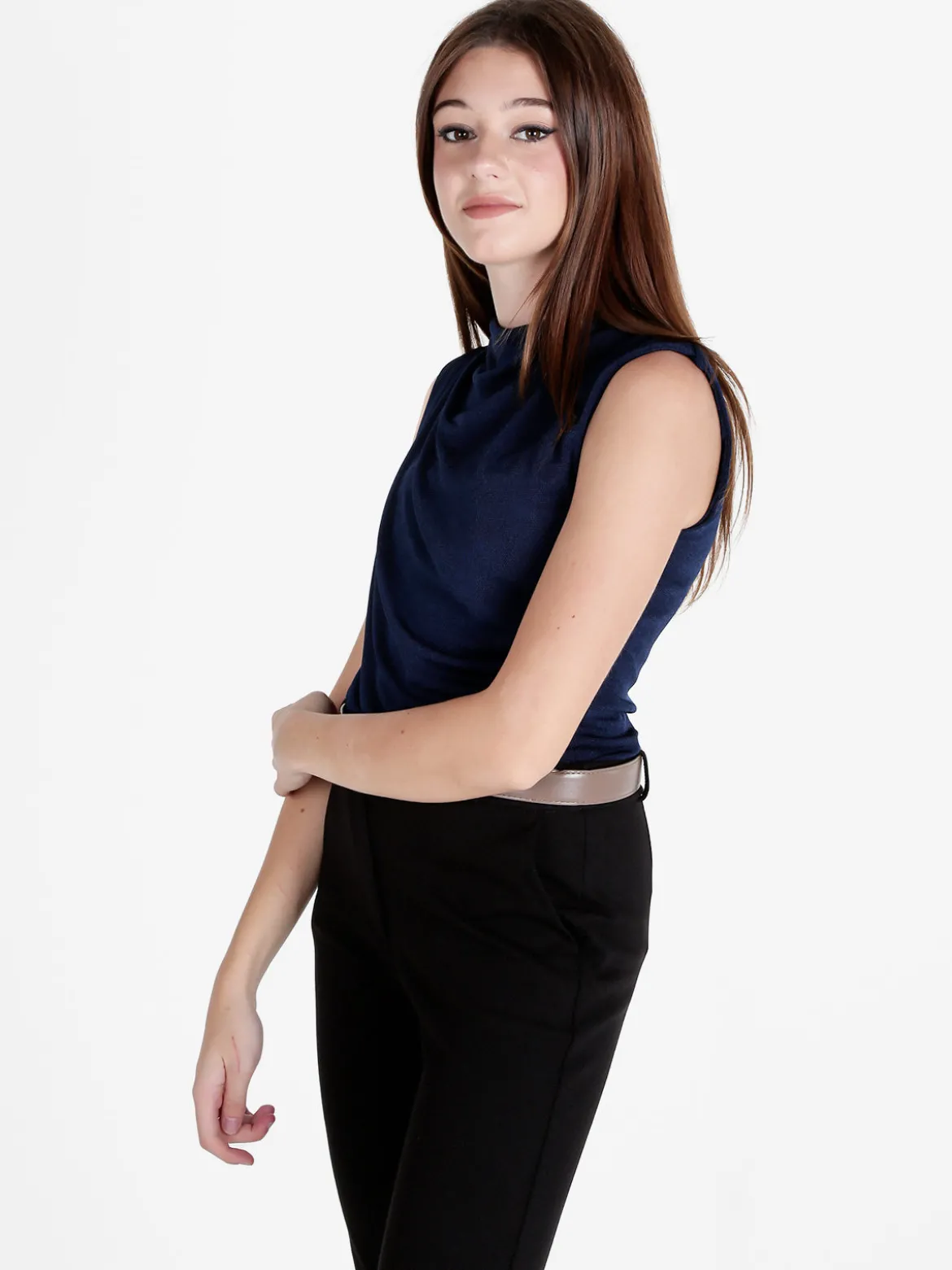 Unique Top donna drappeggiato con scollo a cascata