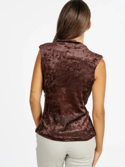 Unique Top donna in velluto con scollo a cascata - moro