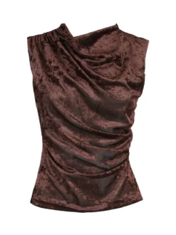 Unique Top donna in velluto con scollo a cascata - moro