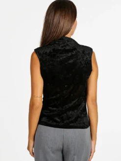 Unique Top donna in velluto con scollo a cascata - nero