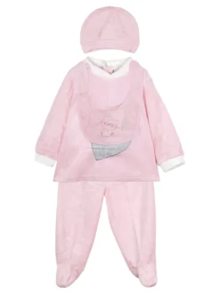 Urchin Completo lungo da neonata in ciniglia con accessori - rosa