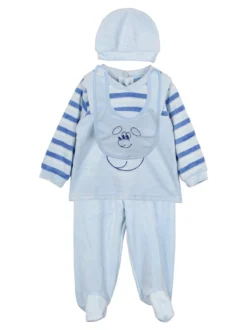 Urchin Completo lungo da neonato in ciniglia con accessori - azzurro