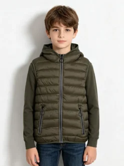 Urchin Gilet imbottito da bambino con cappuccio e zip - militare