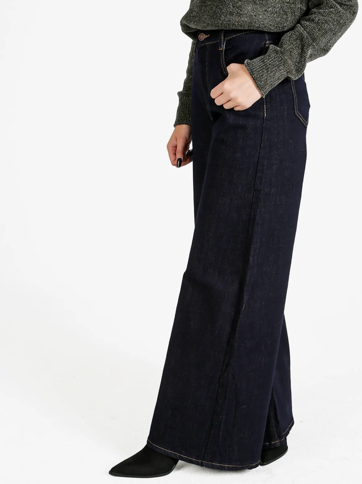 Vale Denim Jeans donna a gamba larga - nero