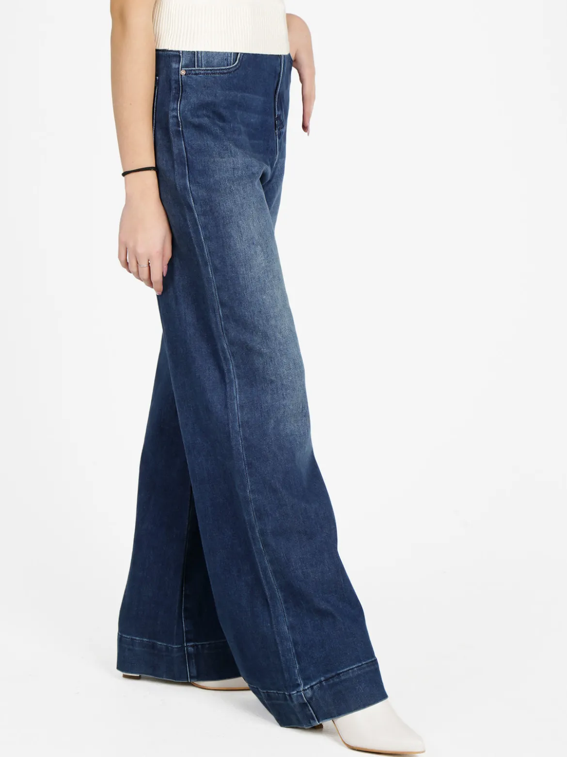 Vale Denim Jeans donna a vita alta con finale a zampa