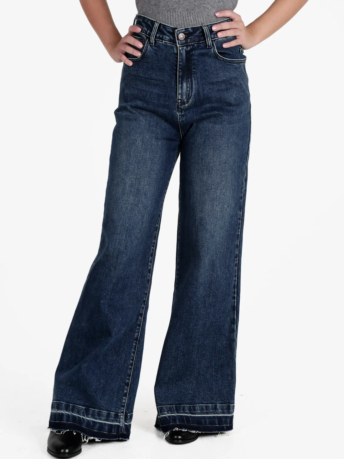 Vale Denim Jeans donna a vita alta e gamba larga