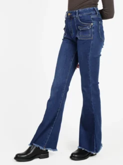 Vale Denim Jeans donna con tasche in vita e finale a zampa sfrangiato