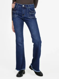 Vale Denim Jeans donna con tasche in vita e finale a zampa sfrangiato