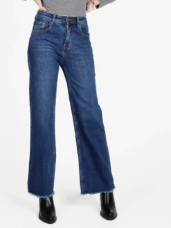 Vale Denim Jeans donna wide leg sfrangiati