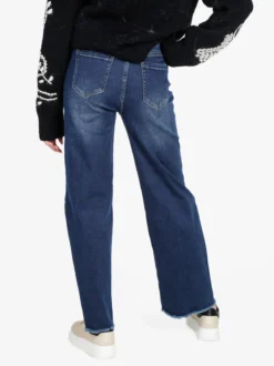 Vale Denim Jeans donna wide leg sfrangiati a vita alta