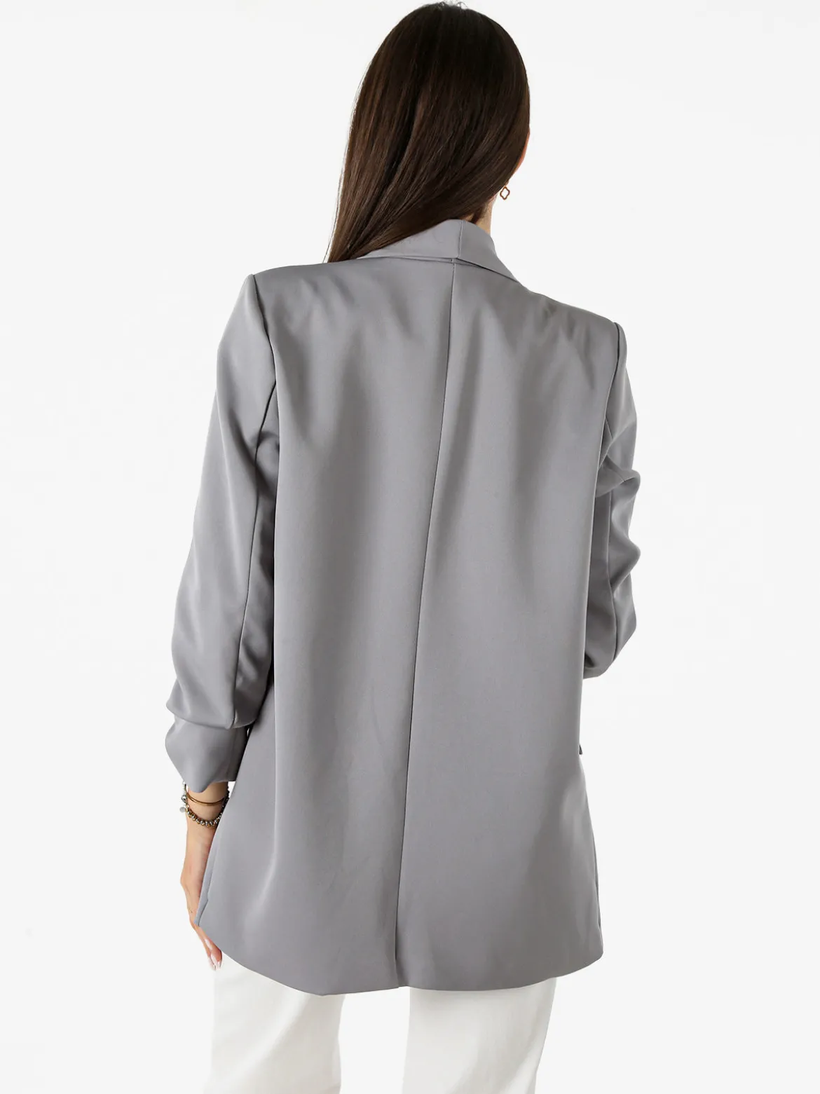 Vanita Blazer donna aperto con maniche arricciate - grigio