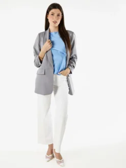 Vanita Blazer donna aperto con maniche arricciate - grigio