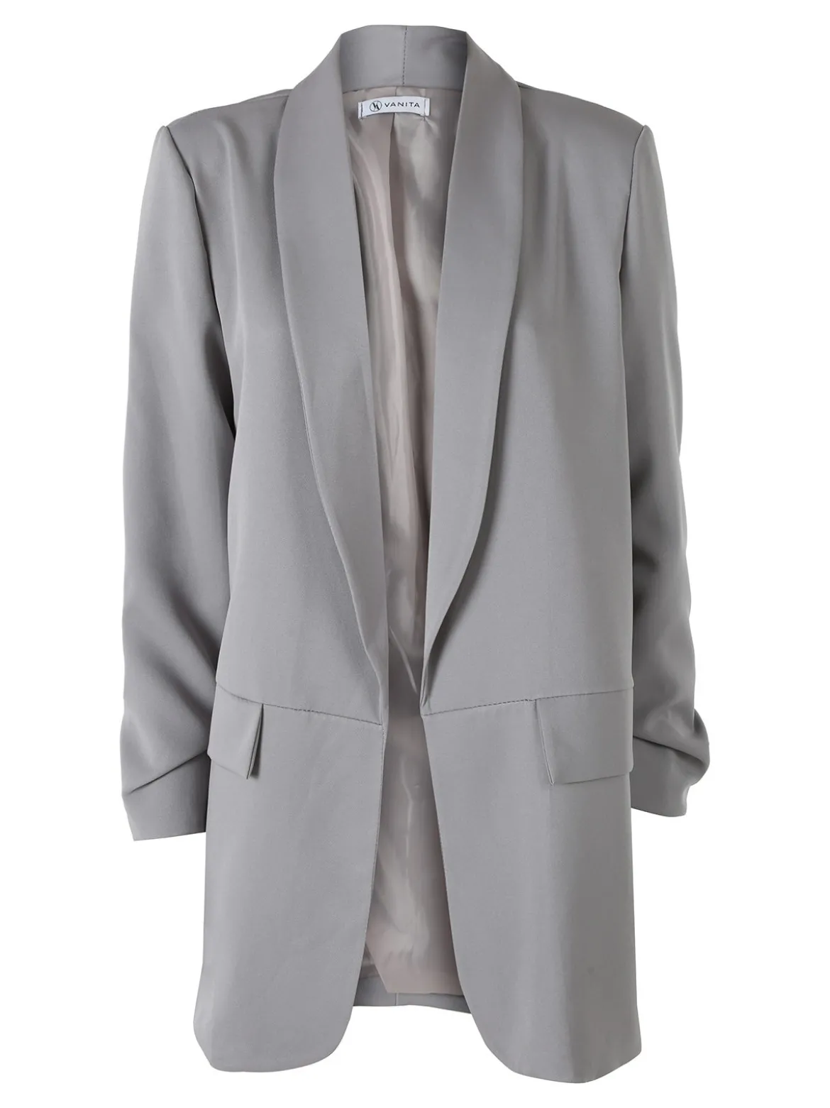 Vanita Blazer donna aperto con maniche arricciate - grigio