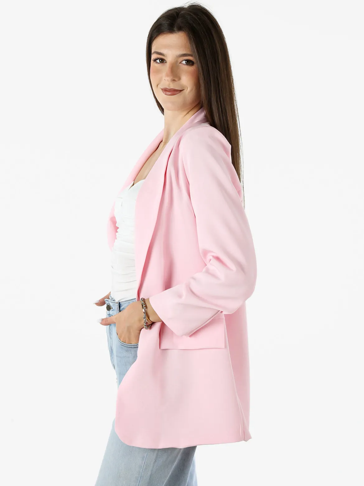 Vanita Blazer donna aperto con maniche arricciate - rosa