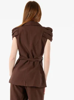 Vanita Blazer donna incrociato a maniche corte con spalle a sbuffo - moro